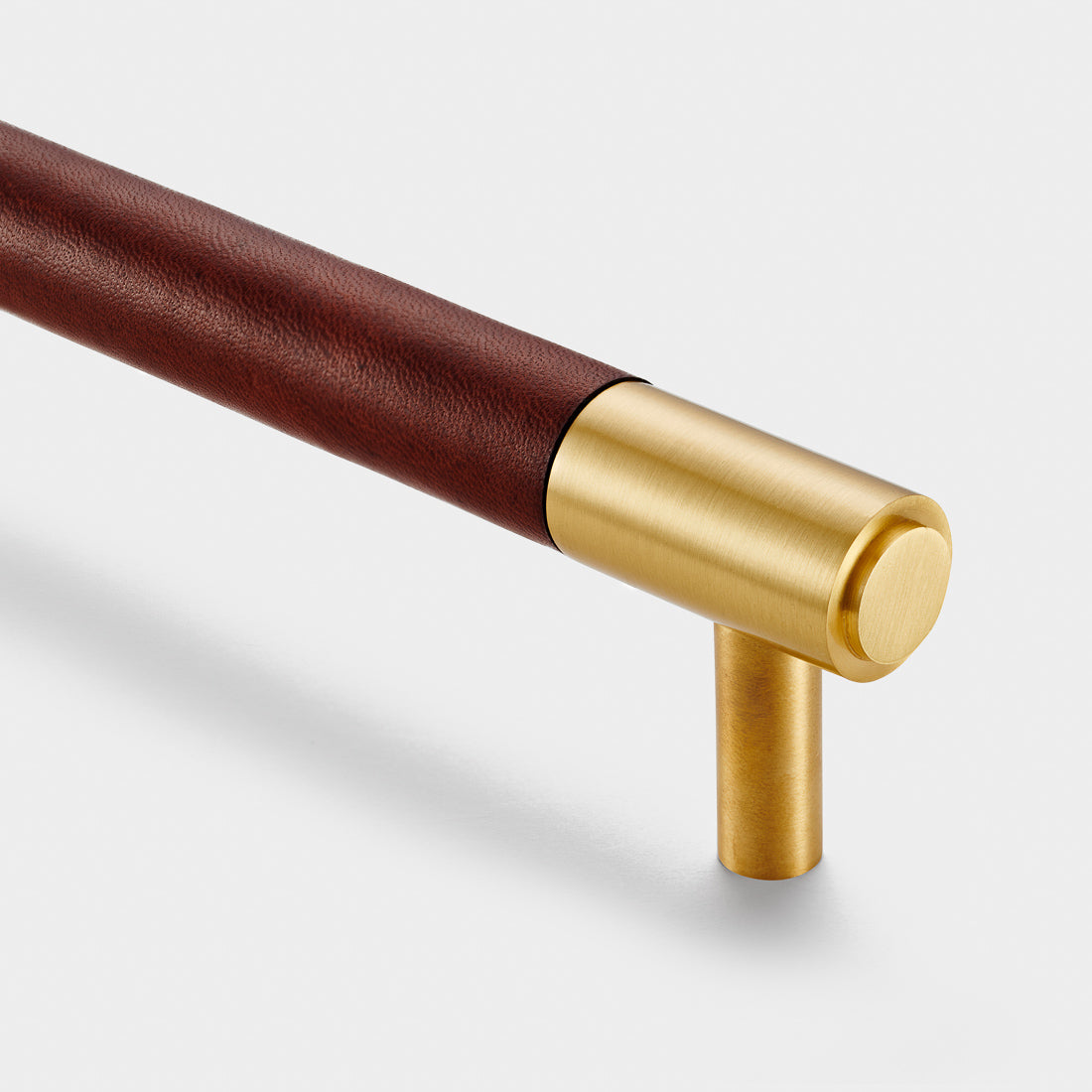 Brass & Brown Leather Cabinet Handles in Gold
