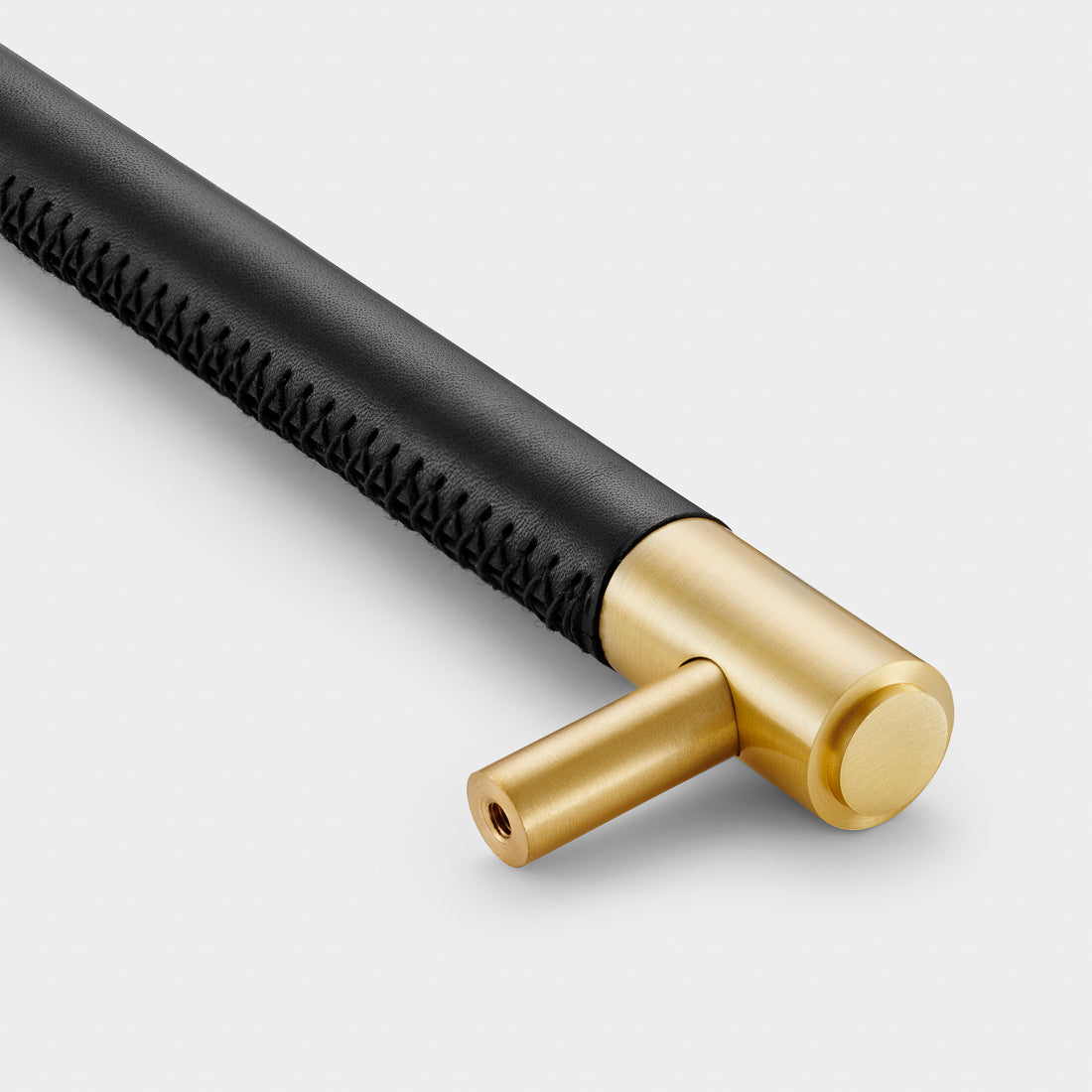 Brass & Black Leather Cabinet Handles in Gold