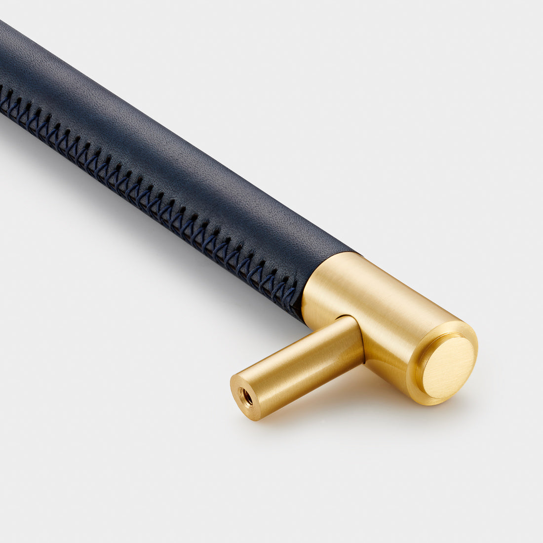 Brass & Blue Leather Cabinet Handles in Gold