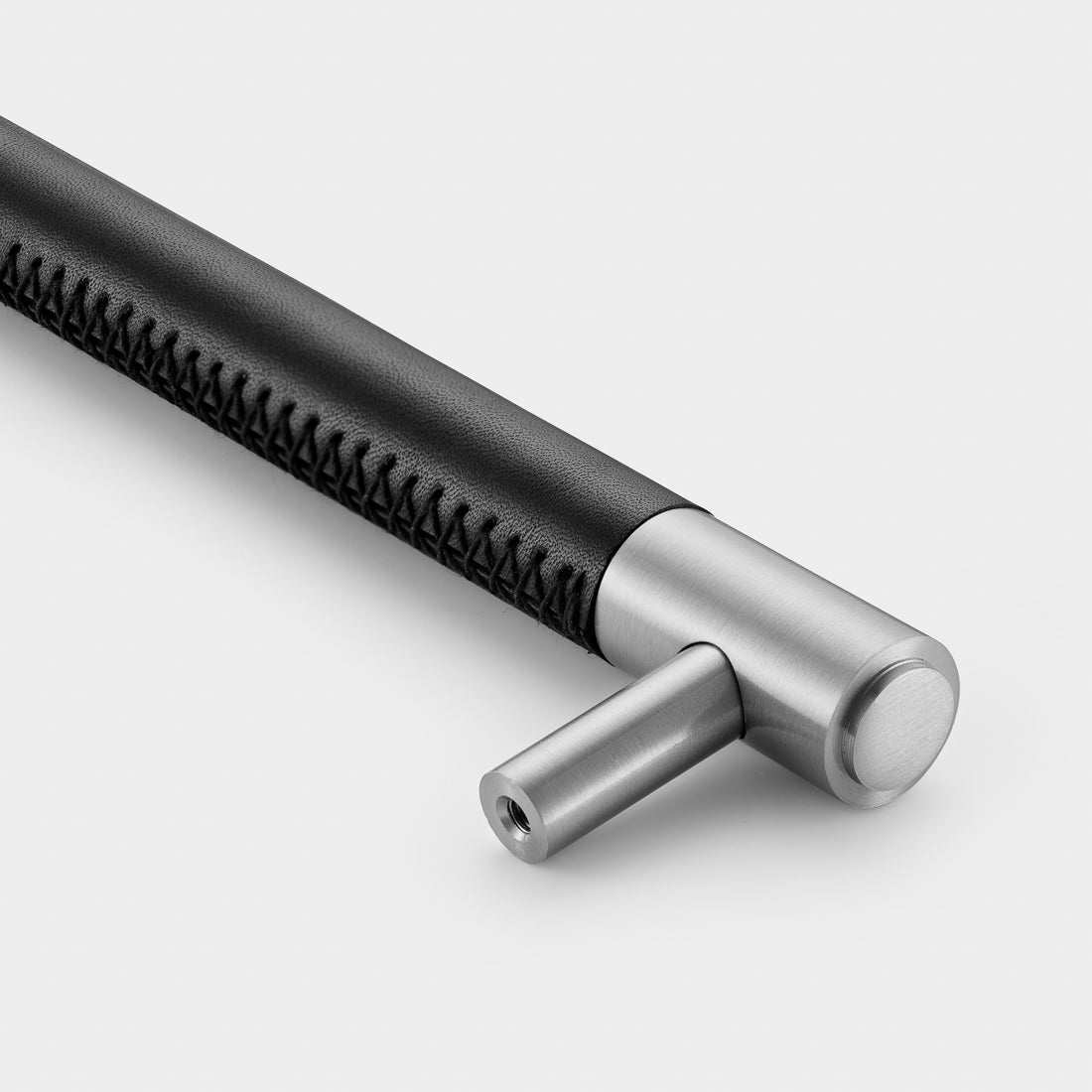 Brass & Black Leather Cabinet Handles in Silver