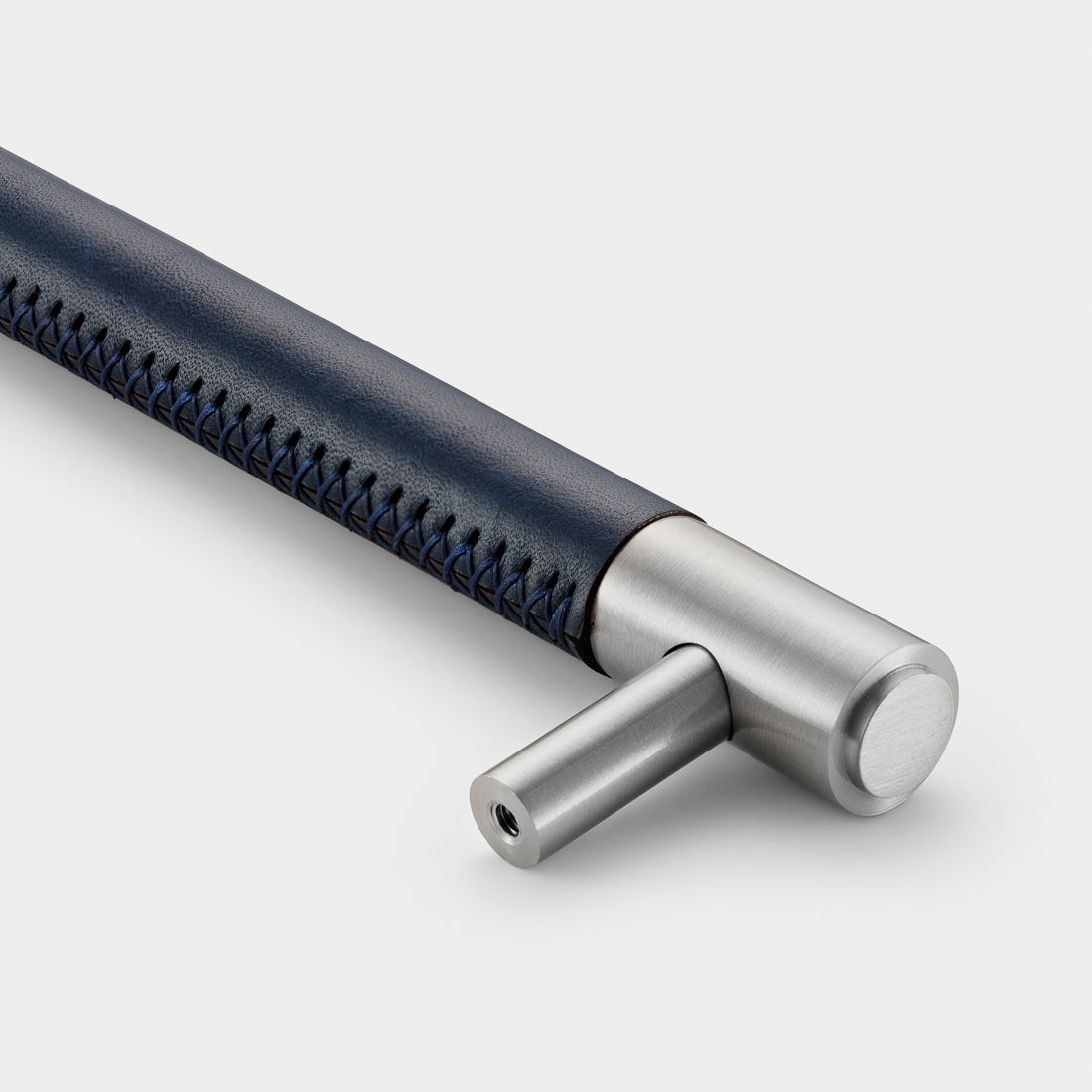 Brass & Blue Leather Cabinet Handles in Silver