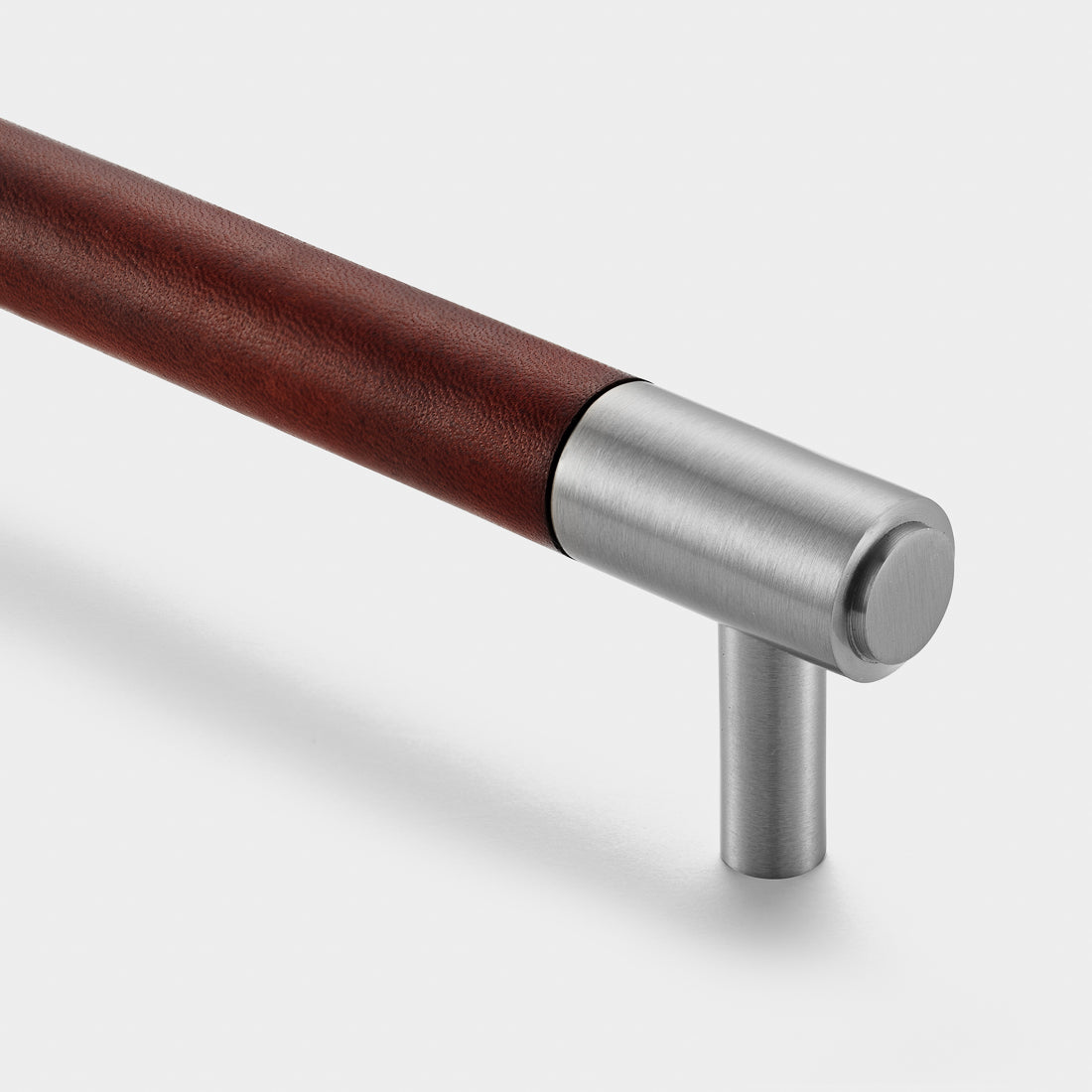 Brass & Brown Leather Cabinet Handles in Silver