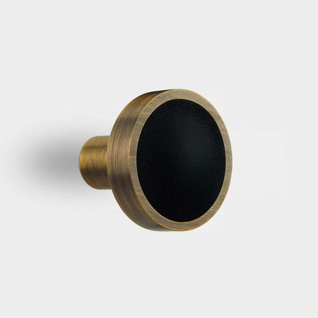 Brass & Black Leather Coat Hook in Antique