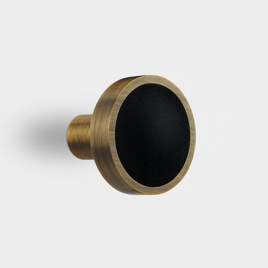 Brass & Black Leather Coat Hook in Antique