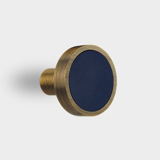 Brass & Blue Leather Coat Hook in Antique