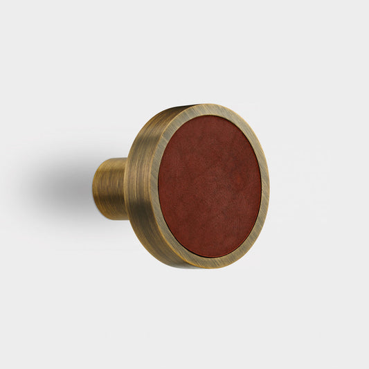 Brass & Brown Leather Coat Hook in Antique