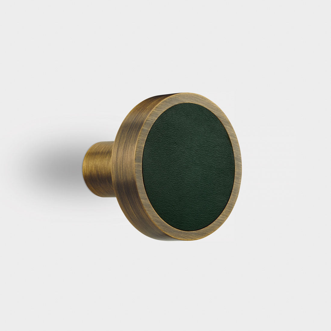 Brass & Green Leather Coat Hook in Antique