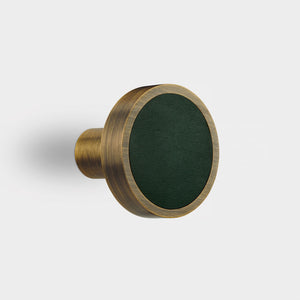 Brass & Green Leather Coat Hook in Antique