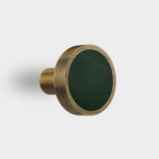 Brass & Green Leather Coat Hook in Antique