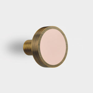 Brass & Pink Leather Coat Hook in Antique