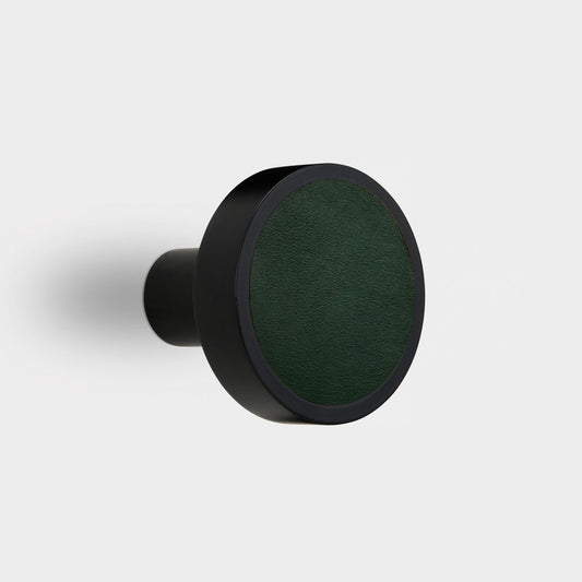 Brass & Green Leather Coat Hook in Black