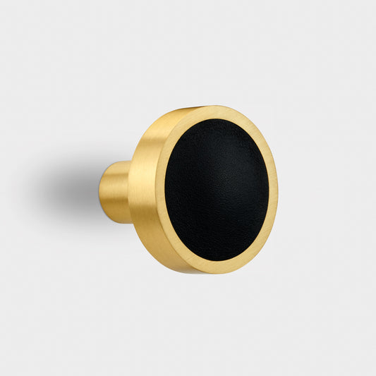 Brass & Black Leather Coat Hook in Gold