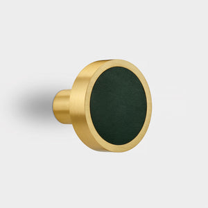 Brass & Green Leather Coat Hook in Gold