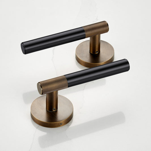 Brass Linear Lever Handle in Black and Antique Gold
