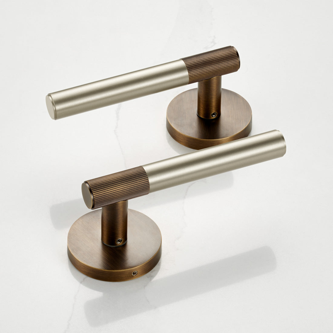 Brass Linear Lever Handle in Silver and Antique Gold