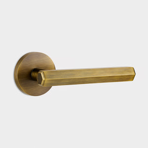 Brass Hexagonal Lever Door Handle in Antique