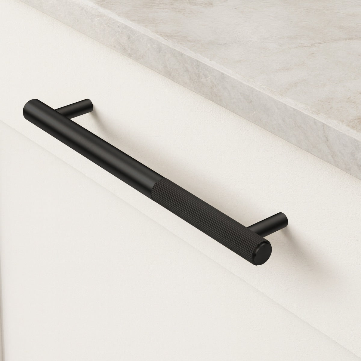 Black Brass Linear Cabinet Handle with Tip in Black