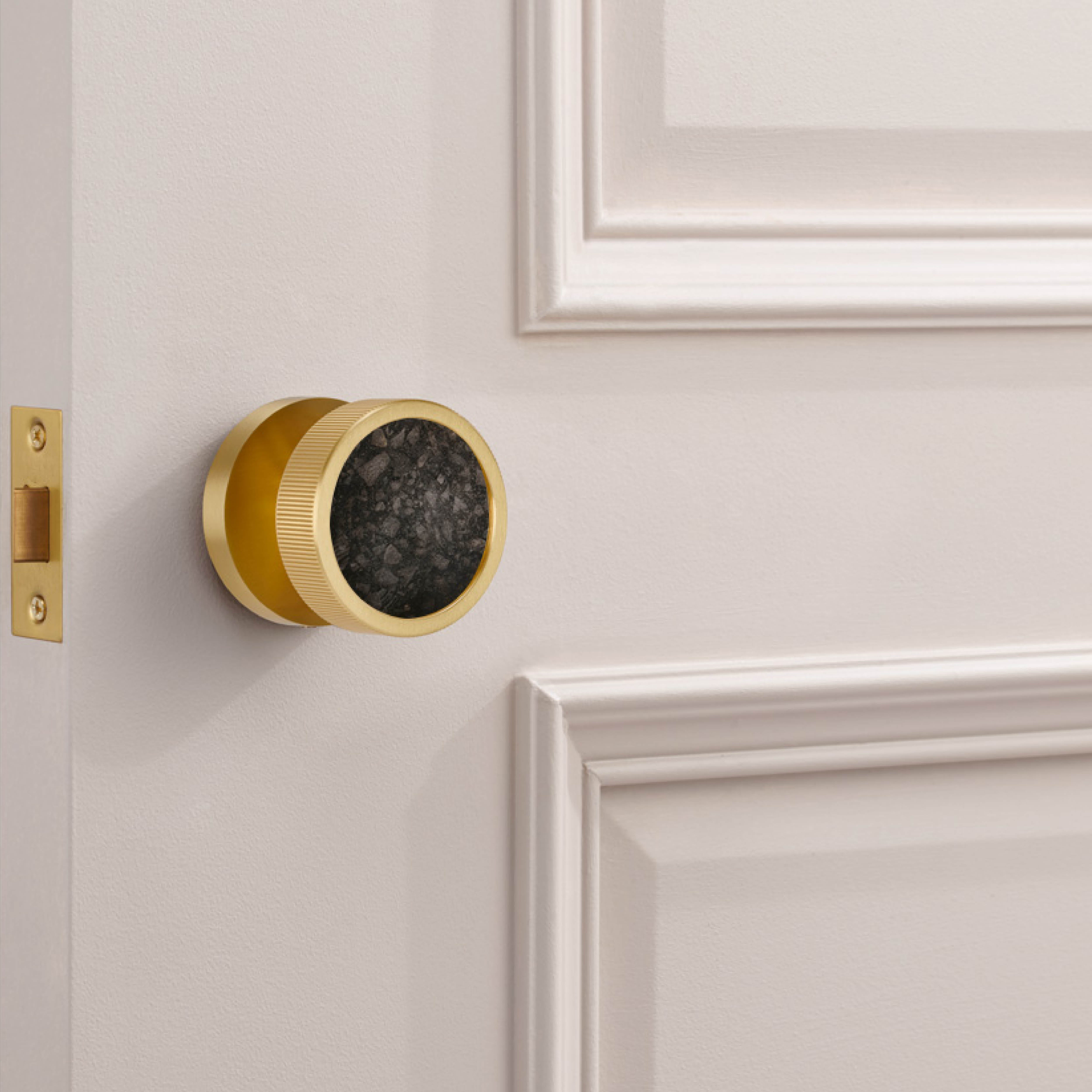 Brass & Terrazzo Mortice Door Knobs in Gold