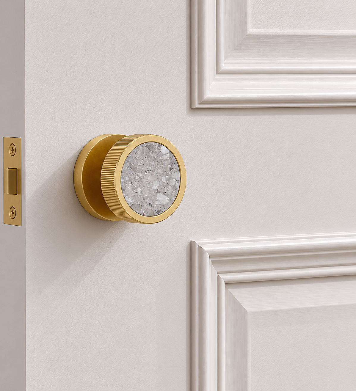 Brass & Terrazzo Mortice Door Knobs in Gold