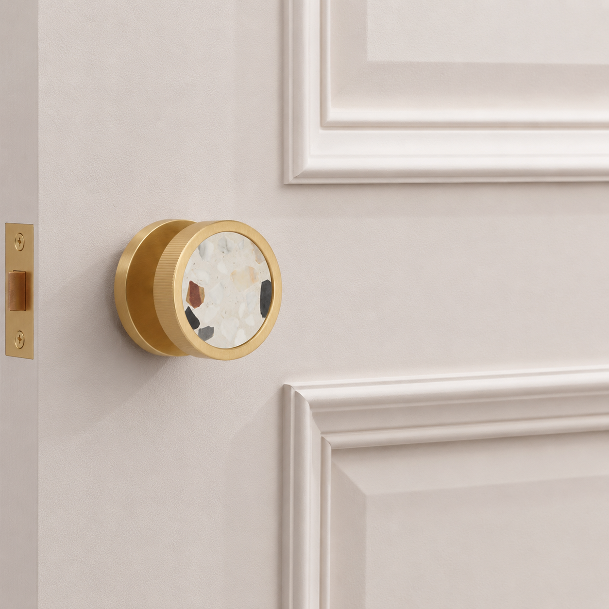 Brass & Terrazzo Mortice Door Knobs in Gold
