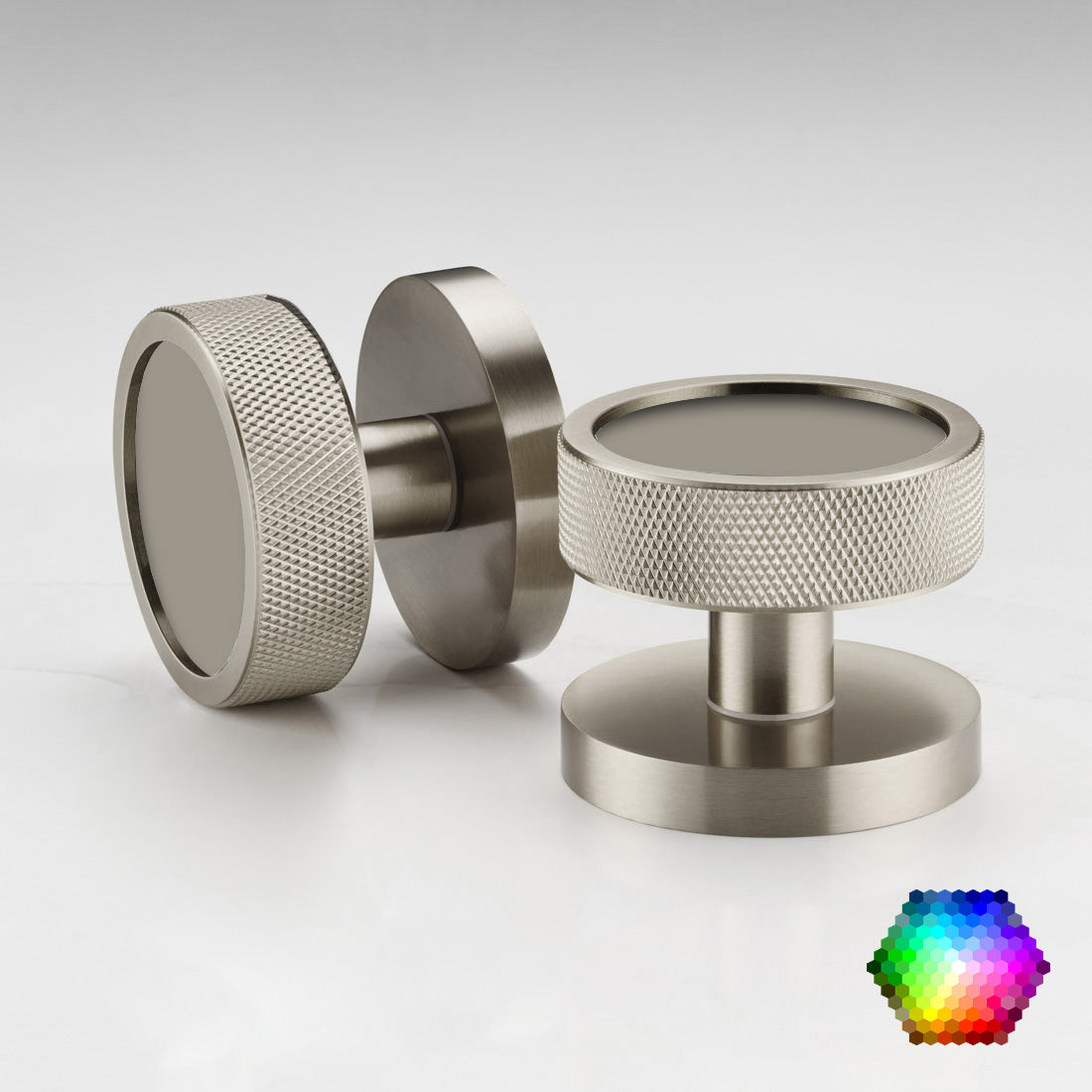 Custom Colour Brass Mortice Door Knobs Knurled in Silver