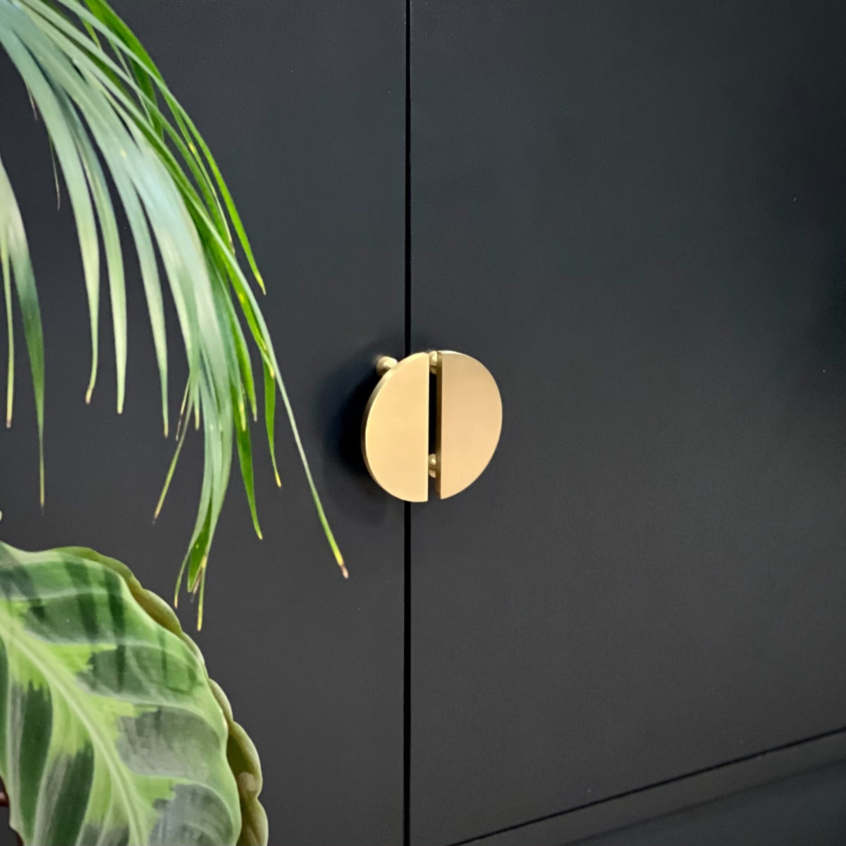 Small Solid Brass Half Moon Handles in Gold