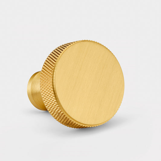 Solid Brass Round Door Knobs in Gold - Knurled