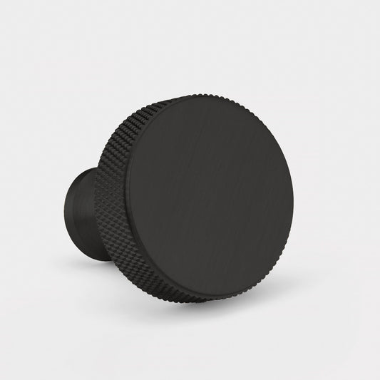 Brass Knurled Round Door Knobs in Black