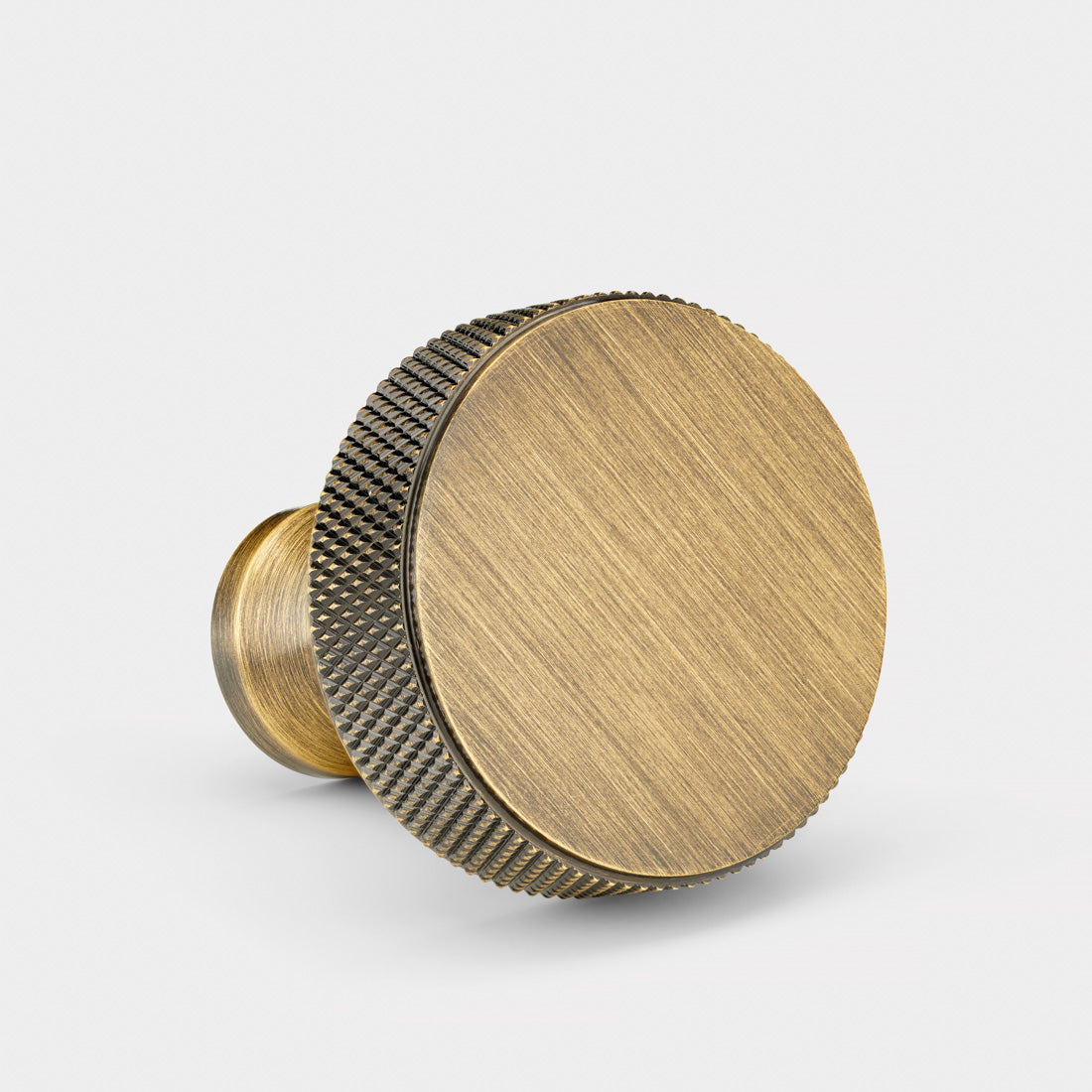 Solid Brass Round Door Knobs in Antique - Knurled