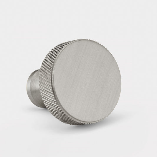 Solid Brass Round Door Knobs in Silver - Knurled