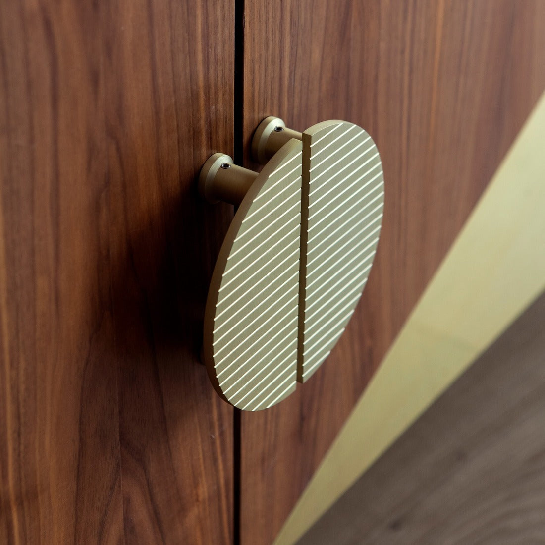 Large Solid Brass Striped Half Moon Handles in Gold