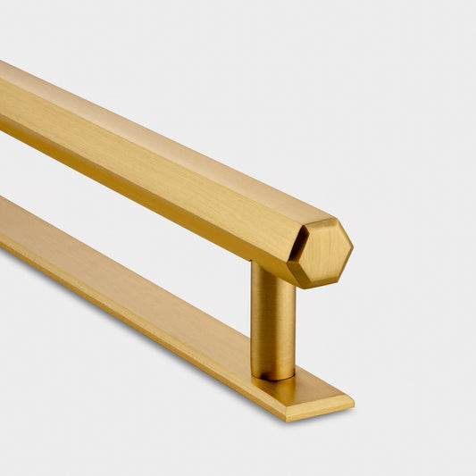Brass Slim Hexagonal Cabinet Handles with Backplate in Gold
