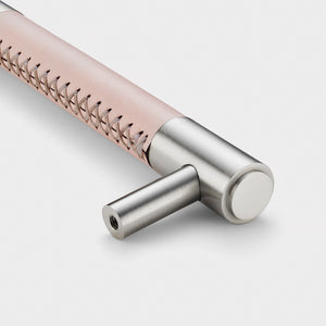 Brass & Pink Leather Cabinet Handles in Silver