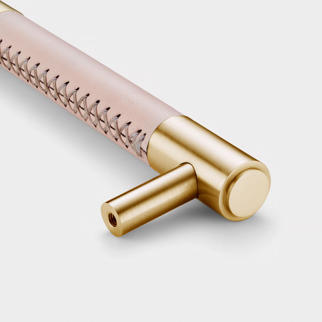 Brass & Pink Leather Cabinet Handles in Gold