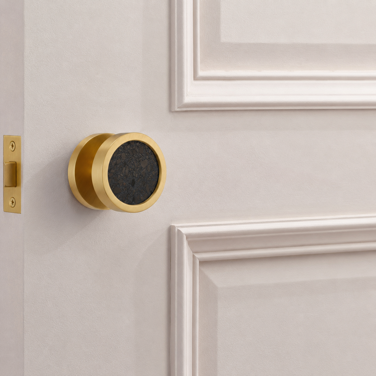Brass & Terrazzo Mortice Door Knobs in Gold
