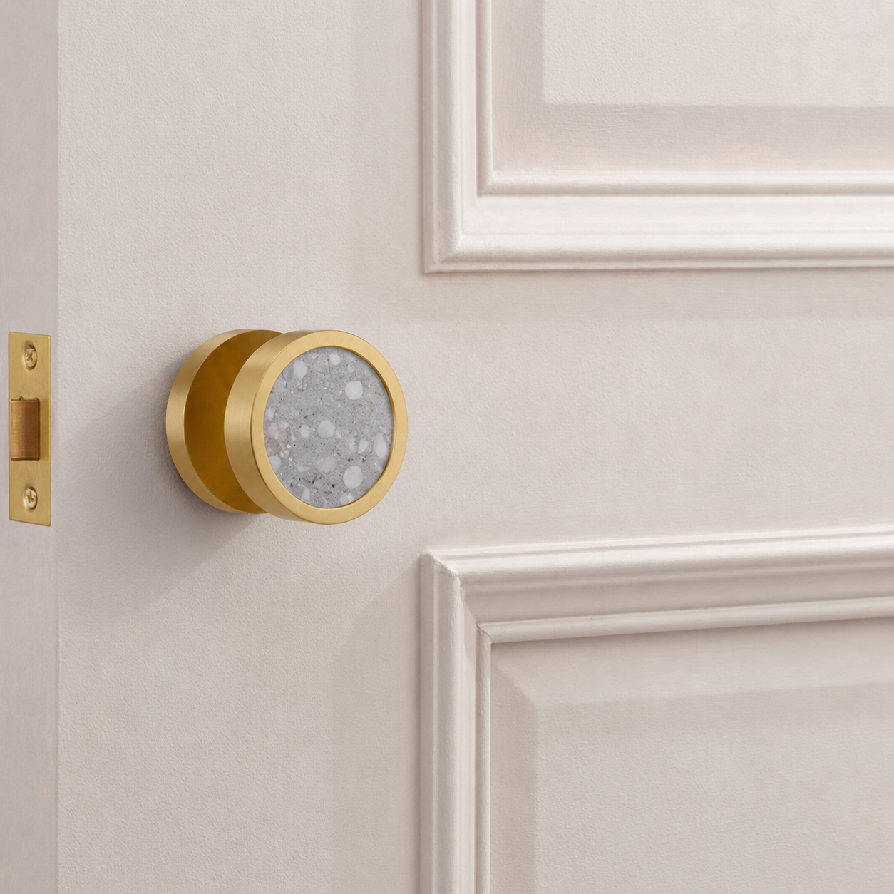 Brass & Terrazzo Mortice Door Knobs in Gold