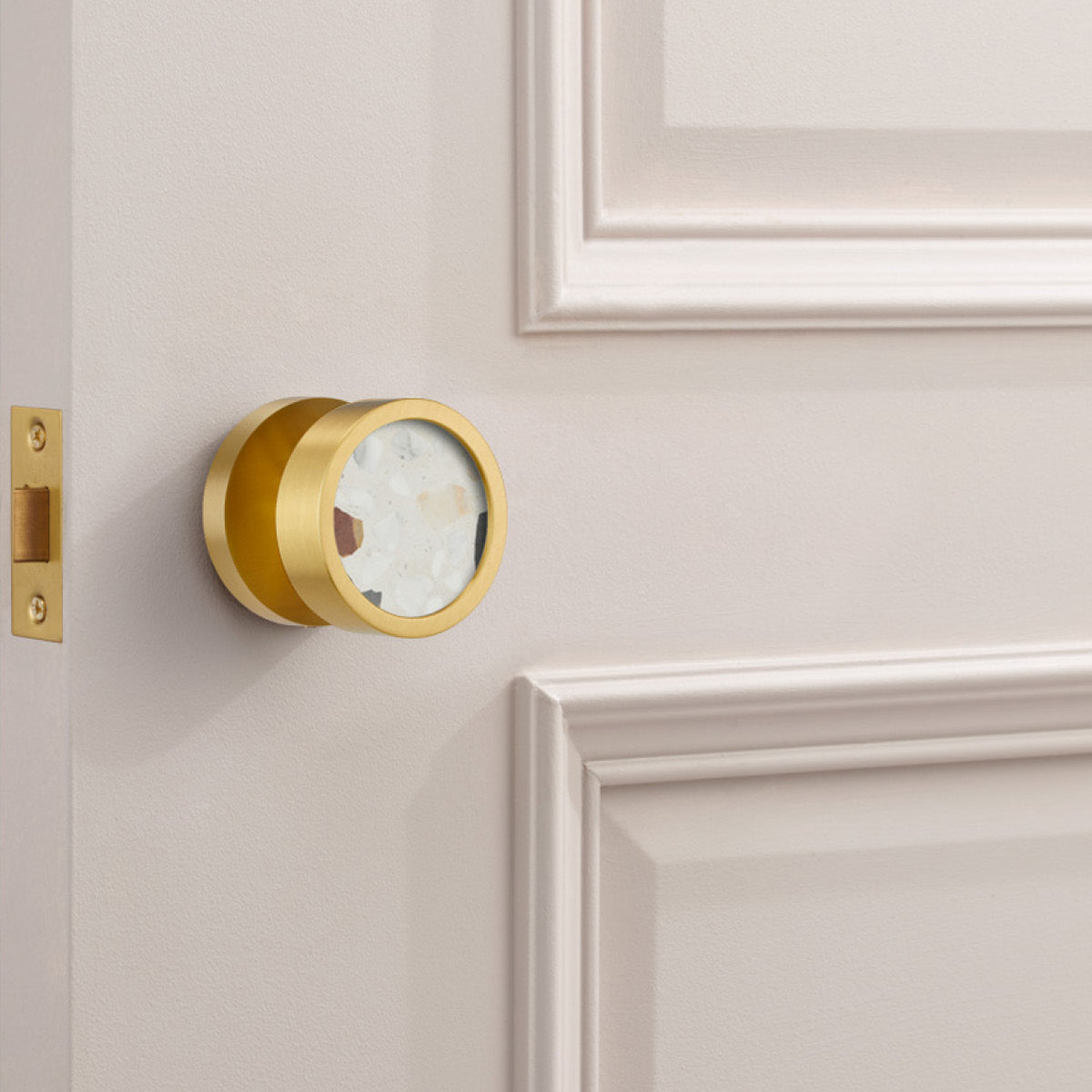 Brass & Terrazzo Mortice Door Knobs in Gold