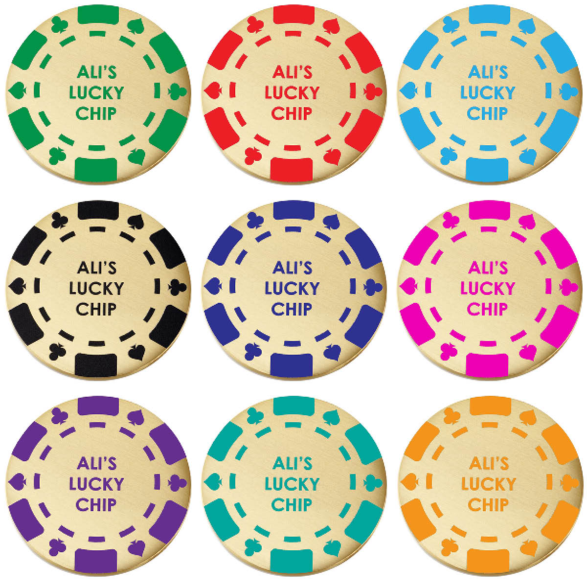 Personalised Brass Poker Chip in Gold