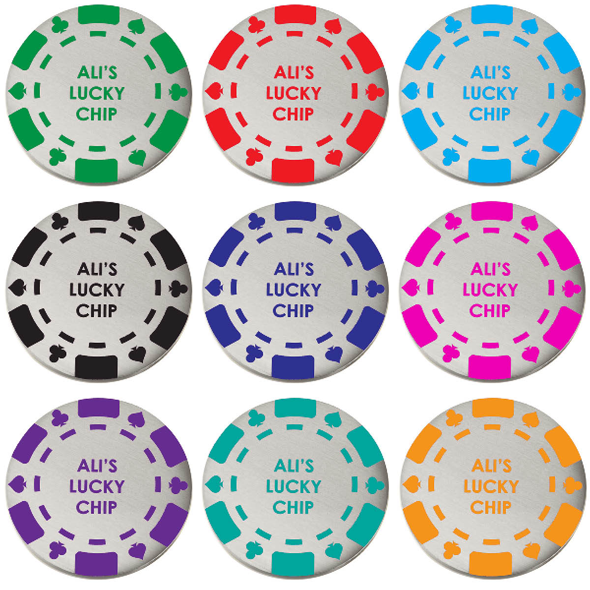 Personalised Brass Poker Chip in Silver