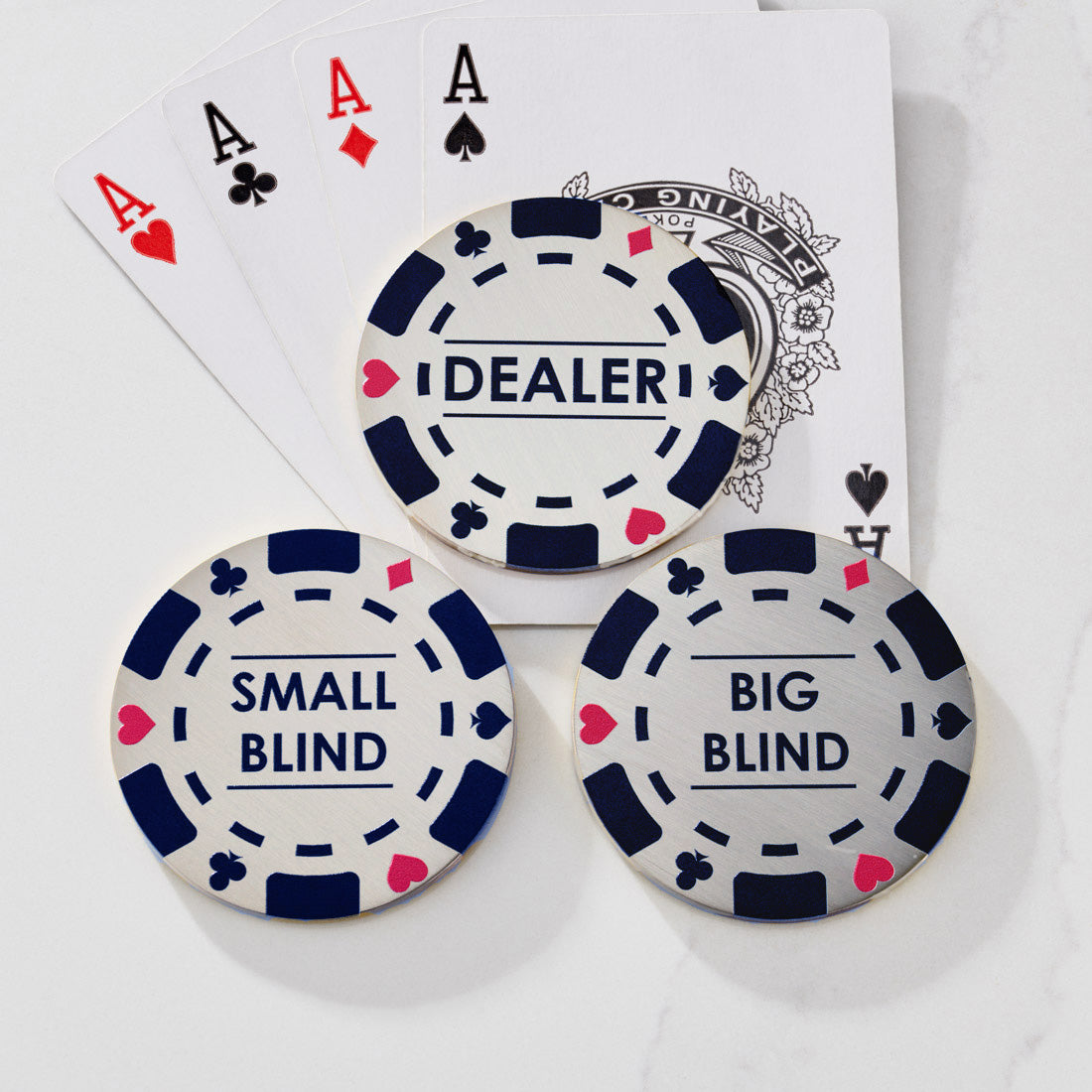 Brass Poker Dealer Chips in Silver