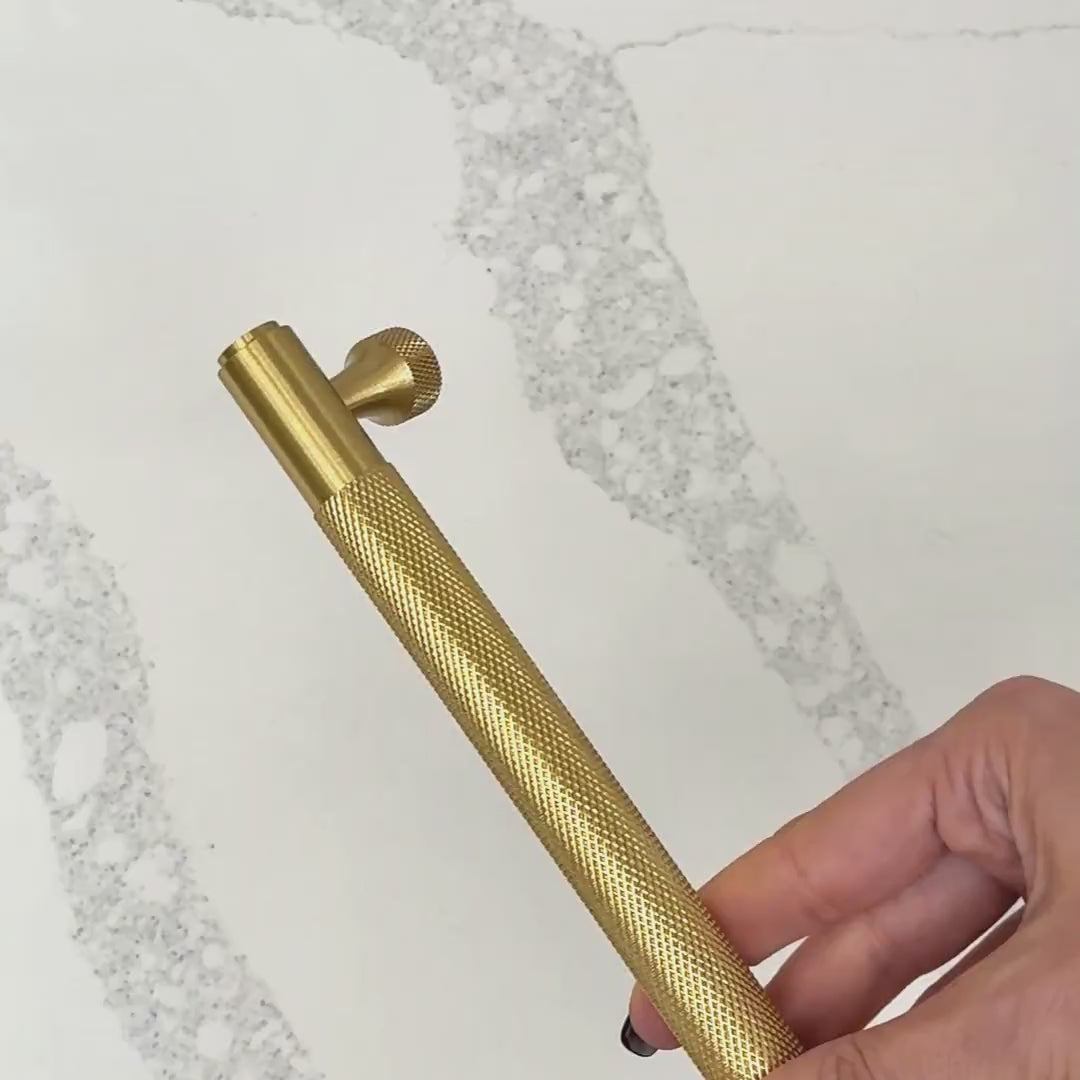 Brass Knurled Cabinet Handles in Gold