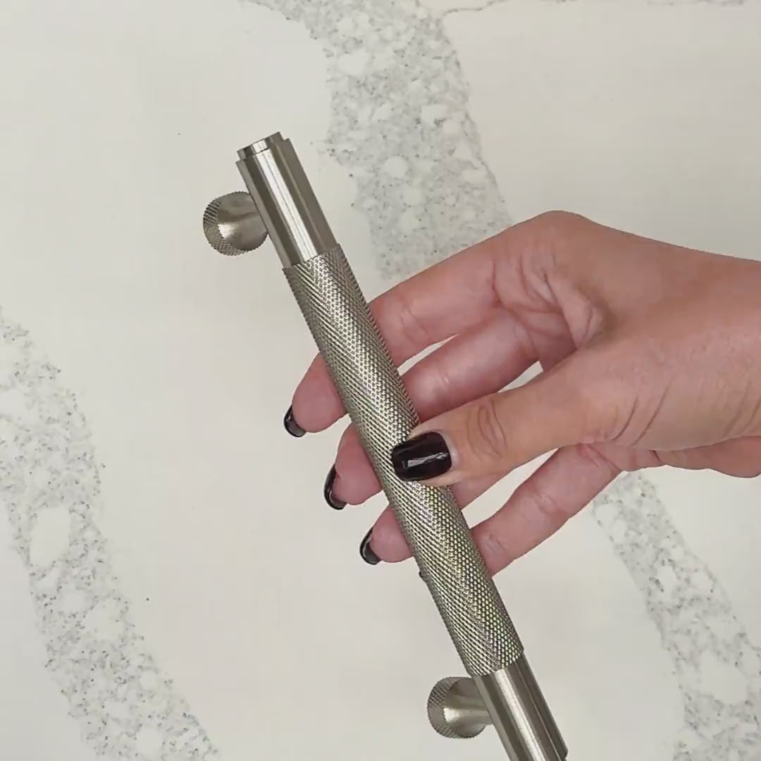 Brass Knurled Cabinet Handles in Silver