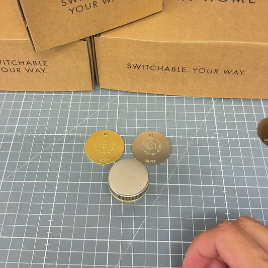 Gold Brass Door Knobs with Linear Top In Silver