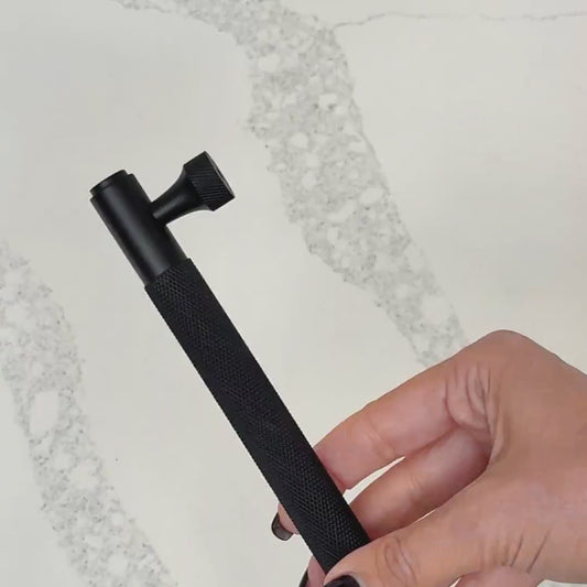 Brass Knurled Cabinet Handles in Black
