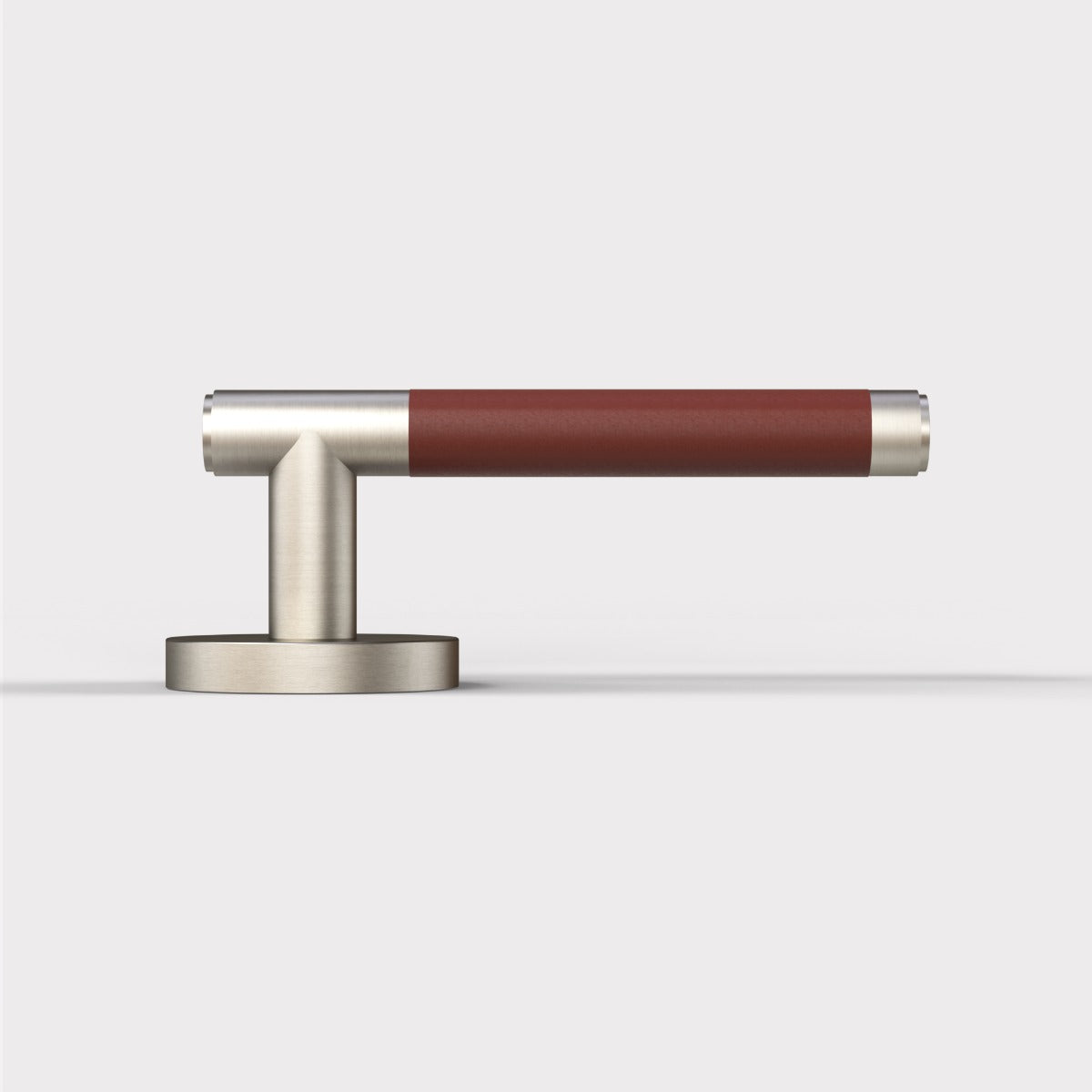 Brass Lever Door Handle in Silver & Brown Leather