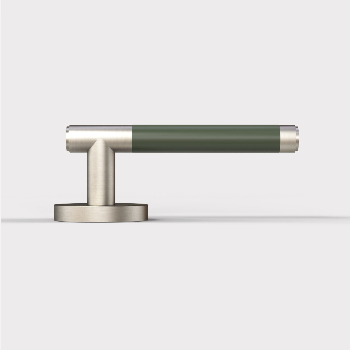Brass Lever Door Handle in Silver & Green Leather