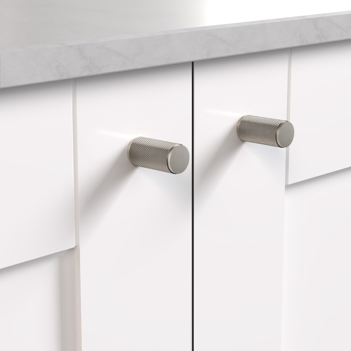 Brass Knurled Cylinder Pulls in Silver