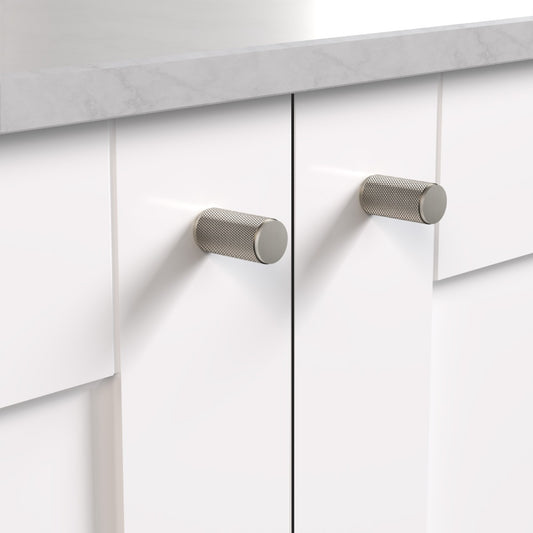 Brass Knurled Cylinder Pulls in Silver