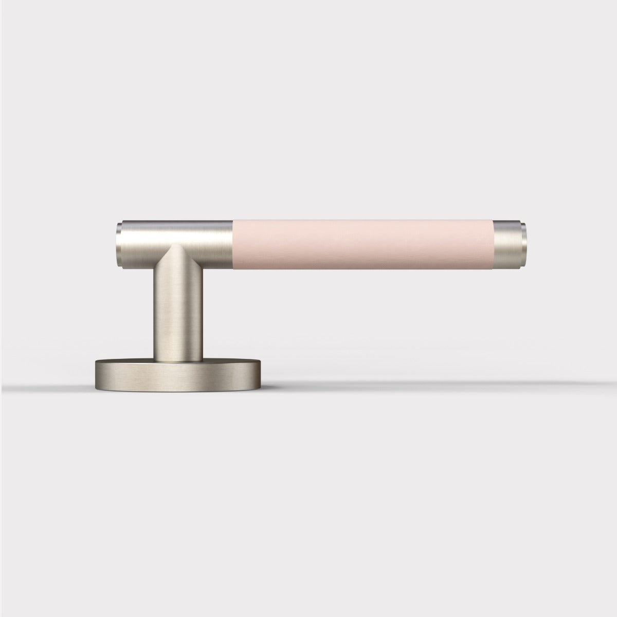 Brass Lever Door Handle in Silver & Pink Leather