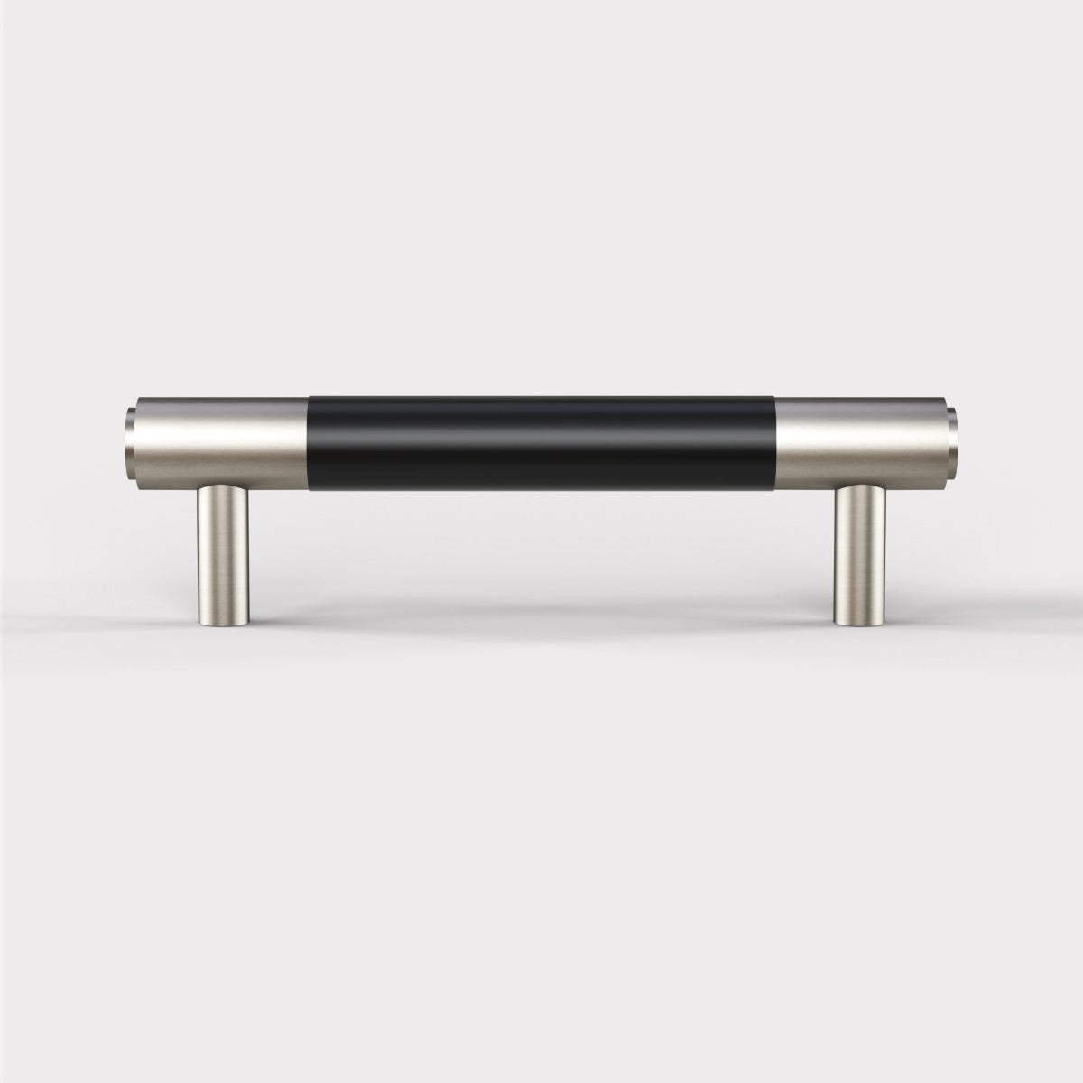 Brass & Black Leather Cabinet Handles in Silver